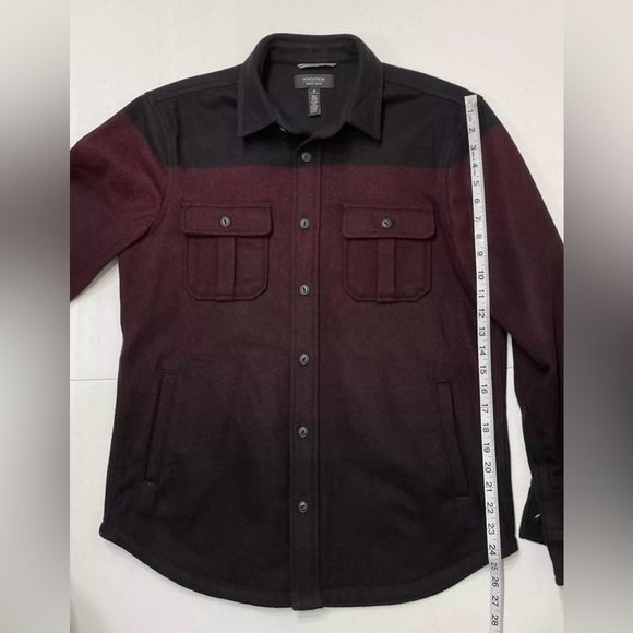 Nordstrom Shop Men’s Black & Burgundy Wool Blend Button Up Heavy Shirt Jacket M - Picture 5 of 6